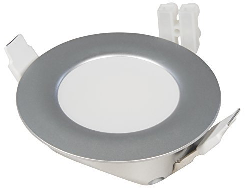 Flache LED Möbeleinbauleuchte Flip IP44 6Watt, Lichtfarbe warmweiß, 3000 Kelvin, Farbe in Silber 230V -Anschluß, flache Einbautiefe 30mm