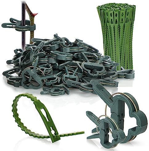 COM-FOUR® Set di Morsetti per Piante da 150 Pezzi - Morsetti per Piante - Morsetti per Rose - Gabbie a Traliccio per Pomodori - Morsetti per Teloni Verdi - Clip per Teli (150 pezzi - mescolare)