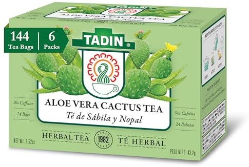 Tadin Aloe Vera Cactus Herbal Tea, Caffeine Free, 24 Tea Bag Per Box, Pack of 6 Boxes Total