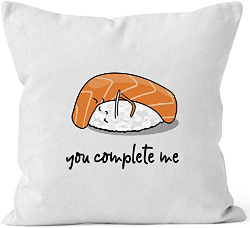 MoonWorks Kissen-Bezug Sushi You Complete me Geschenk Freund Freundin Liebe Baumwolle weiß Unisize