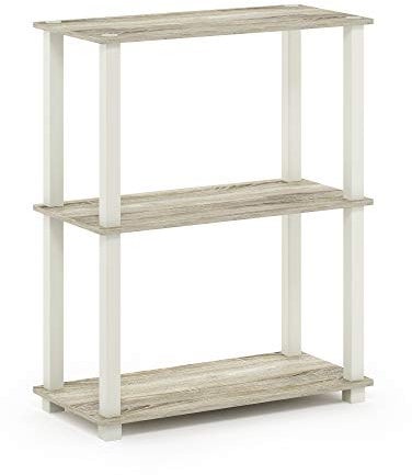 Furinno 3-Ebenen kompaktes Mehrzweck-Regal mit quadratischem Rohr, holz, Sonoma Eiche/Weiß, 28.96 x 59.94 x 75.18 cm, Vierkantrohr