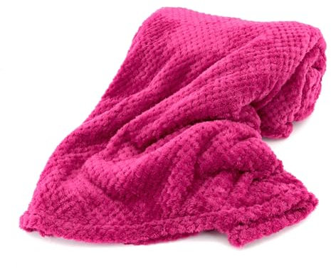 heimtexland ® Kuscheldecke Waffel-Optik Weich Atmungsaktiv Flanell Wohndecke 200x155 Beere Pink Typ647