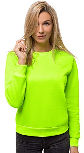 OZONEE Damen Sweatshirt Pullover Langarm Farbvarianten Oversized Langarmshirt Pulli ohne Kapuze Baumwolle Baumwollmischung Classic Basic Rundhals-Ausschnitt Sport JS/W01 GRÜN-NEON M