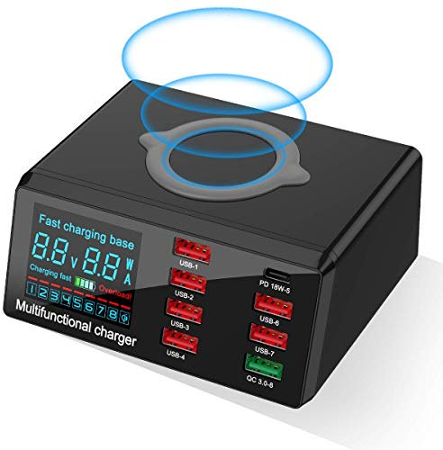 TTBD Quick Charge 3.0 8-Port USB Fast Charger,100W USB hub Fast Charging Station Compatible with All Phone and ipad,QC 3.0 and PD Fast Charger, 10W Max Fast Wireless Charging,Amazing