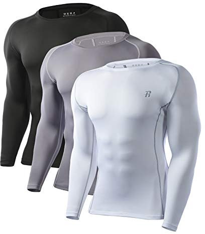 Runhit 3 Pack Long Sleeve Compression Shirts for Men Athletic Workout T-Shirts UPF 50+ Quick Dry Active Sports Casual Base Layer Tee Shirt (Large,Black,Gray,White)
