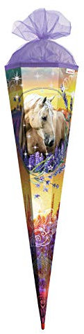 ROTH Schultüte Pferdeträume 85 cm groß - Glitter - 6-eckig Rot(h)-Spitze - Zuckertüte Glitzer