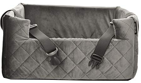 Exclusive Hunde Autositz | Autositz für Hunde, Katzen, Haustier | Rückbank, Beifahrersitz | Hundebett, Hundetasche | Wildlederimitat, Velvet | Farbe:Grau | Große: M (47x40 cm)