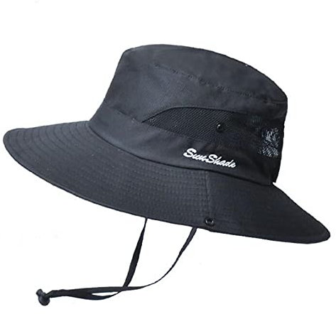 Anvevkn Damen Faltbarer Sonnenhut UV Schutz Sommerhut Wanderhut Fischerhut Gartenhut Wasserdicht Outdoor Buschhut mit Verstellbare Kinnband S-Schwarz