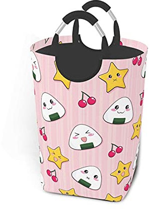 MNXOIA Wäschekorb Pink Rice Ball Zusammenklappbarer Wäschekorb mit Griffen, tragbare Einkaufstasche 50L