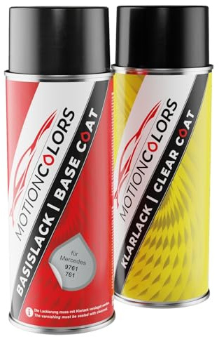MOTIONCOLORS Polarsilber Metallic/Polar Silver Metallic 9761/761 für Mercedes Autolack Sprühdosen Set Basislack Klarlack Spraydose 400ml
