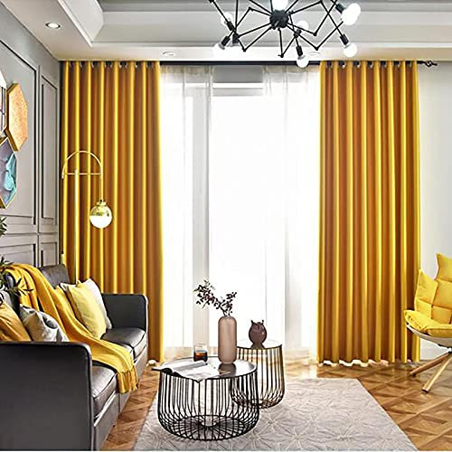 DFFS Luxus Faux Seide Verdunklungsvorhänge Für Wohnzimmer,Satin Fensterschal Mit Ösen,Wärmeisoliert Privatsphäre Gardinen Für Schlafzimmer 1 Panel-Golden 380x270cm(150x106inch)
