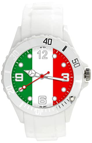 TAPORT® Weiße Silikon-Quarzuhr für Fans von Italien Flagge, weiß, Armband