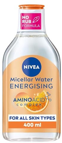 NIVEA Energy Eau micellaire à 3 antioxydants - Eau nettoyante 3-en-1, démaquillant végétalien avec vitamines C et B3, convient aux peaux sensibles