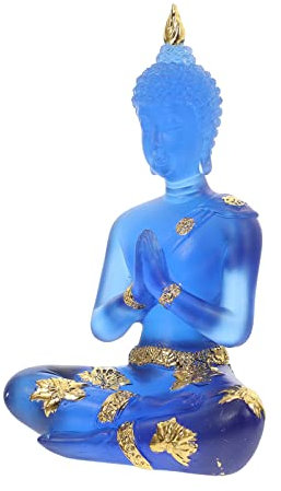 DOITOOL Buddha-Statue, transparent, meditierend, Buddha-Figur, Sammlerstück, sitzender Buddha-Skulptur, Zen- für Zuhause, Büro, Blau