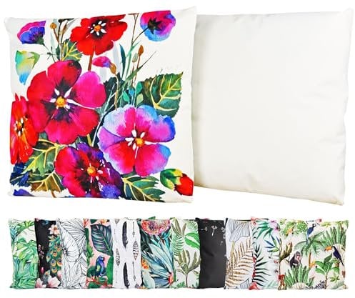 JACK Outdoor Motiv Kissen 45x45cm Lounge Dekokissen inkl. Füllung Wasserabweisend Sitzkissen Garten Stuhl, Farbe:Mohnblumen