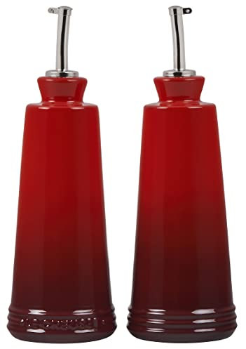 LE CREUSET Signature Ensemble huile et vinaigre en grès, 300 ml chacun, cerise