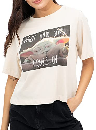 Cotton Soul Baby Yoda Star Wars – The Child Song – Damen Boxy-Cropped-T-Shirt, nude, X-Large