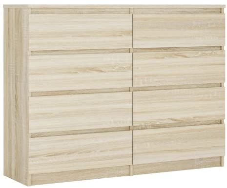 3xE Living Kommode mit 8 Schubladen 120 cm, Farbe: Sonoma Eiche, H: 102 cm, B: 120 cm, T: 39 cm