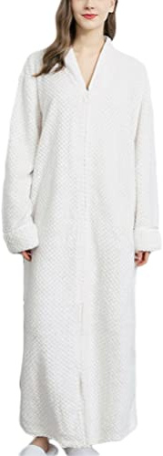 Onsoyours Vestaglia Pile Donna Uomo con Zip Flanella Coppia Invernale Lunga Accappatoi Elegante Morbidissimo Calda Lunga Felpata Pigiama da Notte
