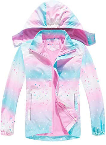 CAMLAKEE Imperméable Fille Veste Polaire Enfant Manteau Softshell Blouson Coupe Vent Coeur Rose 10-11 ans Taille 150