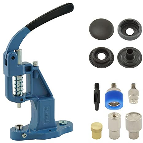 Druckknopfpresse Set mit Hebelpresse, Druckknopfwerkzeug und 50 Stück Ring-Feder Druckknöpfen 15 mm, Schwarz, Messing | nähfrei, rostfrei | Handpresse | DIY