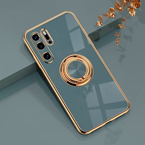 Jeelar ESONG Handyhülle für Huawei P30 Pro,Ultra Dünn Stoßfest TPU Galvanisierrahmen Schutzhülle mit Magnetisch Ring Ständer,Stilvoll Spiegel Shiny Case Cover für Damen-Grau
