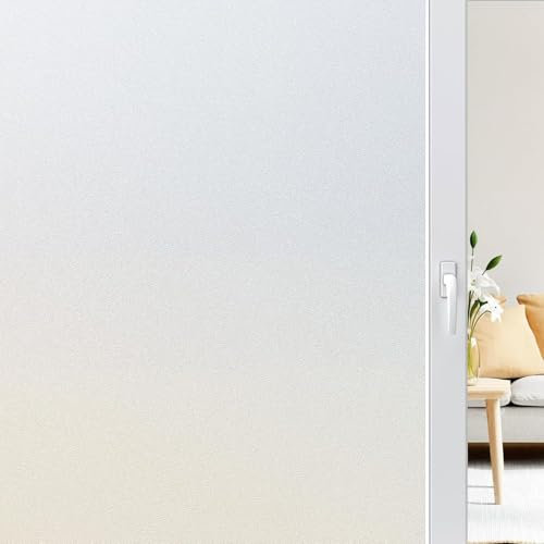 rabbitgoo Fensterfolie Milchglasfolie Blickdicht Sichtschutzfolie Matt 75x200cm mit Gitterdesign für Bad Büro Wohnzimmer Selbsthaftend Selbstklebend Scheibenfolie UV Schutz Blickschutz Sichtschutz