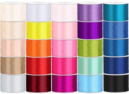 25 Farben Satin Geschenkband 25m lang 50mm breit bunt gemischt Geburtstag Hochzeit Dekoration