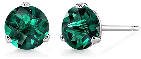 Bellitia Jewelry 925 Sterling Silber Geburtsstein Edelstein Ohrstecker für Frauen Damen, Simulierter Smaragd Ohrringe Hypoallergener Ohrschmuck Grün Stein Geschenk Set, 1ct 6.5mm