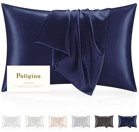 Poligino Seide Kissenbezug 100% Seide 50x80cm,Superweicher Seidenkissenbezug 22 Momme,Allergiearme Kissenbezüge zum Schutz von Haar und Haut,1Stück Atmungsaktiver Kissenbezug,Dunkelblau