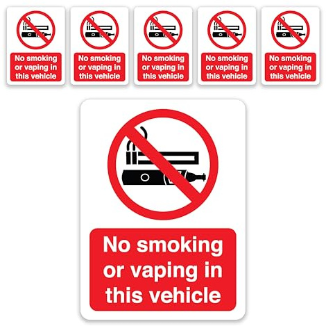 Lot de 6 panneaux de signalisation « Interdiction de fumer » pour véhicules - 100 x 75 mm - Autocollants, durables et résistants aux intempéries - Pour taxi et voiture - Conforme à la norme BS EN ISO