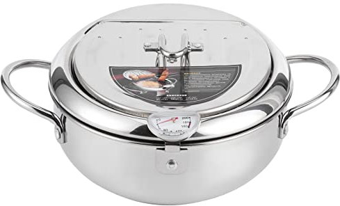 Friteuse Tempura En Acier Inoxydable Mini Faitout Thermomètre Ustensile Cuisine Japonais Cuisinière à Gaz Plaques à Induction Convient Pour Friture Électrique Frites Poisson Beignets d'Oignon(20cm)