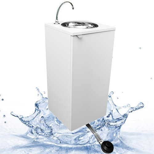 Express Water Basic Plus Bianco, Lavandino Lavabo Lavello, Portatile Autonomo Trasportabile, con Serbatoio d'Acqua, in Acciaio Inox, con Comando a Pedale con Kit Acqua Calda, Certificato per ASL