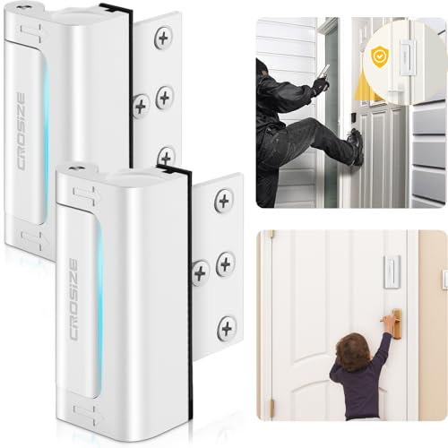 Crosize Home Security Door Locks 2 Pack, Metal Door Reinforcement Locks, 3 Withstands 800 lbs of Impact for Inward Swing Doors, Defender Security Door Lock, Prevent Unauthorized Entry (White)