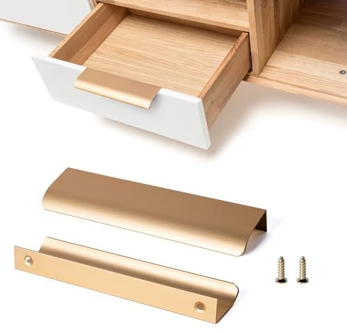 SPDYCESS 10 Stück Schrankgriffe Versteckt Möbelgriff aus Aluminiumlegierung Cabinet Pull Griffe Garderobe Küche Schubladenknöpfe mit Schrauben, Kupfergold (128mm)