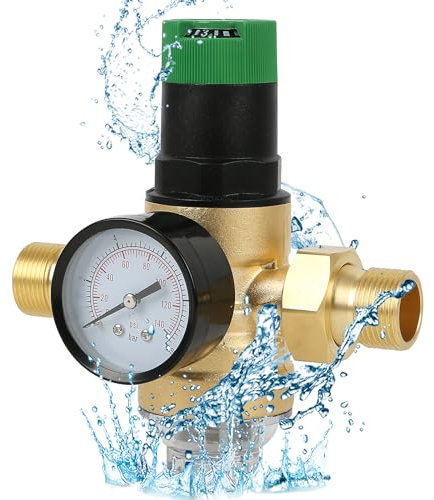Druckminderer Wasser, Wasserdruckminderer mit Manometer, Wasserdruckregler mit Siebfilter, Druckregler für Trinkwasser 3/4, Messing Druckregler Überdruckventil (3/4)