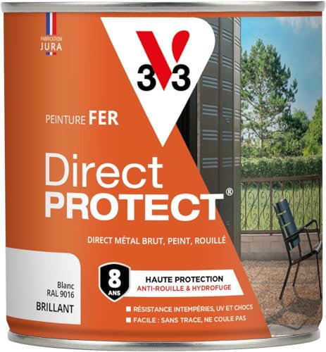 V33 Peinture fer Direct Protect - Blanc RAL 9016 Brillant - 0,5L