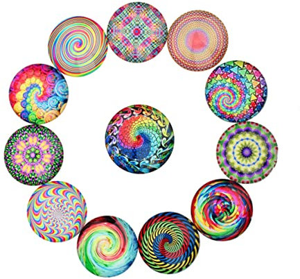 VILLCASE 20pcs Printed Glass Cabochons Tiles, Half Round Spiral Ethnic Pattern Cabochon Granulates, Glass Beads Flatback Tiles for DIY Crafts Embellishment Decoration