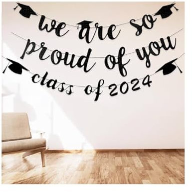 PIMXL Abschluss Deko, Glückwunsch Abschluss Deko, Abschluss Dekoration We Are So Proud of You Class of 2025 Banner, Schwarz Graduierung Wimpelkette für Abschlussfeier, Familienabschlussfeier