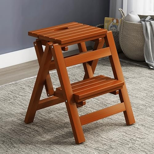 Taburete de Madera con Escalera Plegable de 2 escalones para Adultos - Silla Multifuncional con Escalera para Subir a la Biblioteca del hogar | Escalera de Tijera Plegable de Madera Resistente