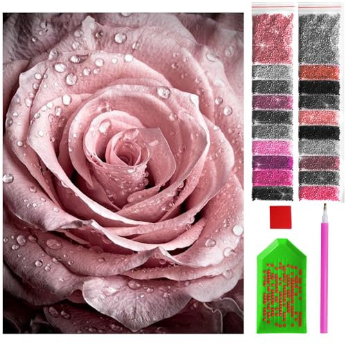 ARTULIO Diamond Painting Set – Rose mit Wassertropfen - 30x40 cm – 5D Diamant Painting Bilder DIY, Diamond Painting Erwachsene