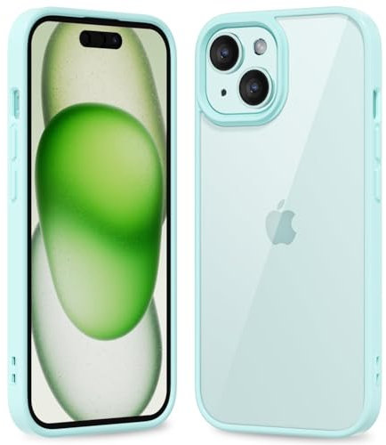 oakxco Thin Slim Clear case for iPhone 15 iPhone 14 iPhone 13 Case, Transparent Hybrid Hard Plastic & Soft Silicone Rubber Bumper, Non-Yellow Acrylic Protective Cover for Women Men, Mint Green
