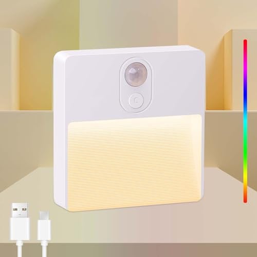 Artrastar LED Nachtlicht mit Bewegungsmelder Innen Batterie USB Aufladbar 3 (AUTO/AUS/EIN) RGB Licht für Flur, Treppen, Schlafzimmer, Kinderzimmer(1 Stück)