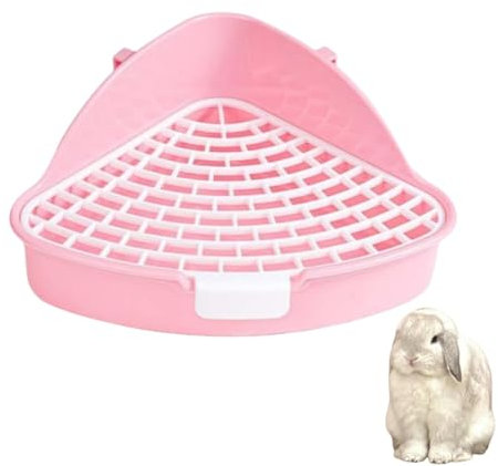 GYWHOOFT Bagno da coniglio, 24.8 * 20.5 * 10.5CM con griglia Vasino Triangolare Scatola per biancheria da letto angolare Scatola per toilette Pet Pan per piccoli(rosa)