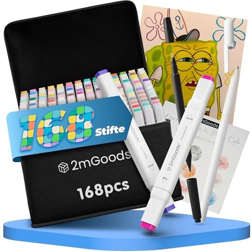 2mGoods 168 farben Filzstifte mit Doppelspitze, Copic Marker Set, Twin Marker, Alkoholmarker für Erwachsene, color pens, schnelltrocknend, geruchsarm, lichtbeständig, ideal für Kunst und Skizzen