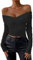 Belriviere Womens Sexy Off The Shoulder V-Neck Tops Y2K T-Shirt Slim Fit Long Sleeve Spring Autumn Blouse Going Out Tee M Black