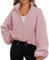 Famulily Fall Pullover Sweatshirts for Womens Long Sleeve Oversized Basic Full Zip Fleece Short Jacket Loose Fit Tunic Hoodies Pink S