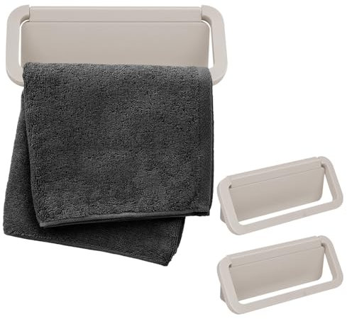 Soporte para Paños de Cocina, Toallero Adhesivo Moderno, Cuelga Trapos para Fregadero, Baño y Sala de Estar, Sin Taladro, 2 Piezas, Caqui
