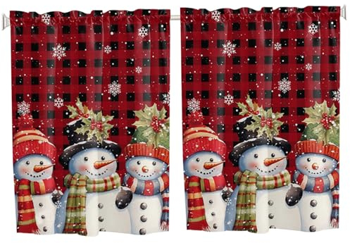 SMELEYOU Set di 2 tende natalizie da cucina semi-velate, mantovane per finestre, corte con pupazzo di neve, per decorazioni per soggiorno e camera da letto, stile 2
