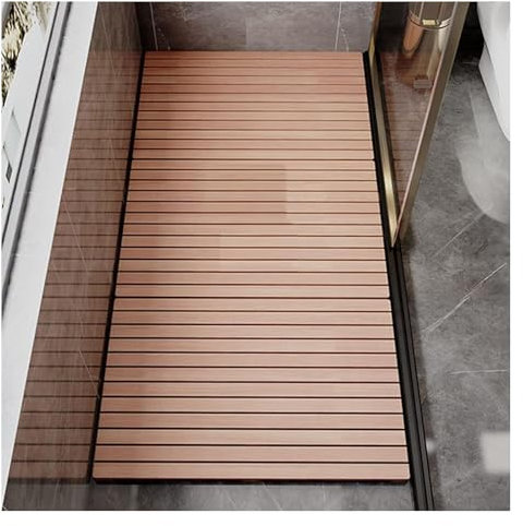 DMBBSAPBSH Caillebotis de Douche, Tapis de Douche en Teck, Planche de vidange de Salle de Bain, Coussin de Pied, pédale de Sol Anti-Fissuration for Porte, Balcon, Baignoire de Jardin,(80x100cm)